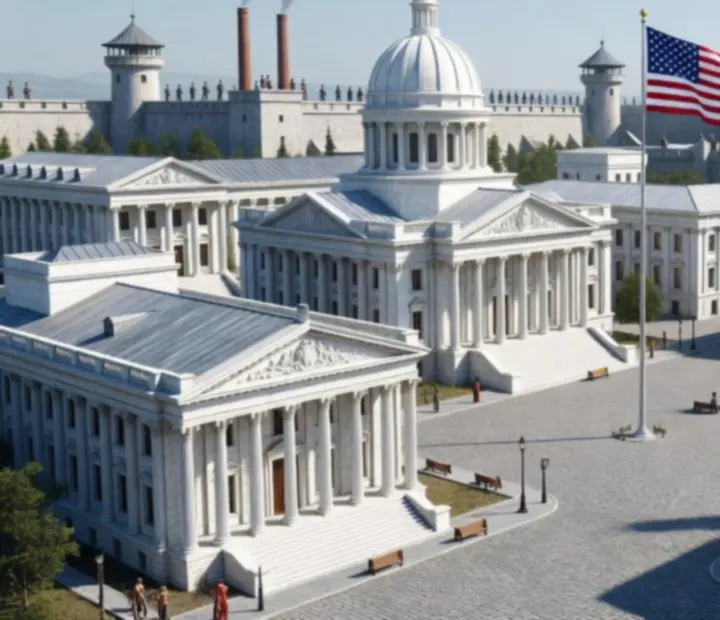 Amerikai stílusú, zászlókkal díszített monumentális város Evony-ban