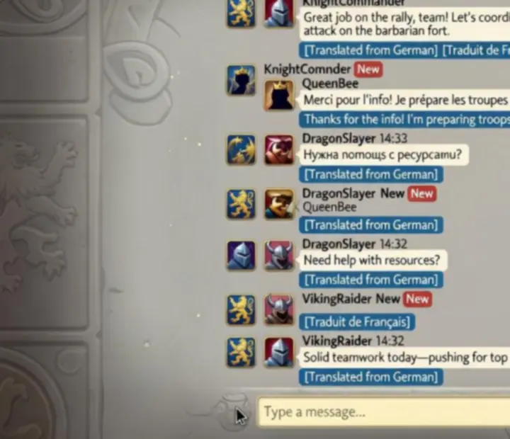 Alliance chat és automatikus fordítás az Evony játékban