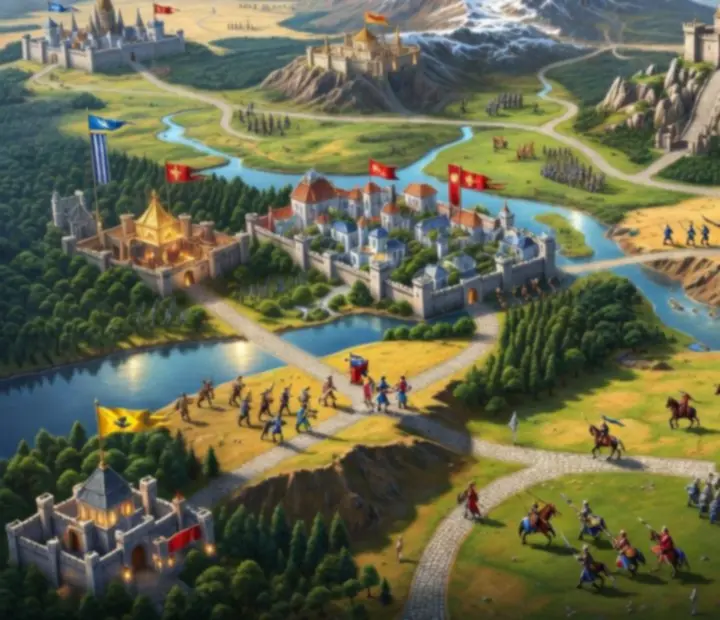 Taktikai világtérkép az Evony: The King’s Return játékban városokkal és stratégiai pontokkal